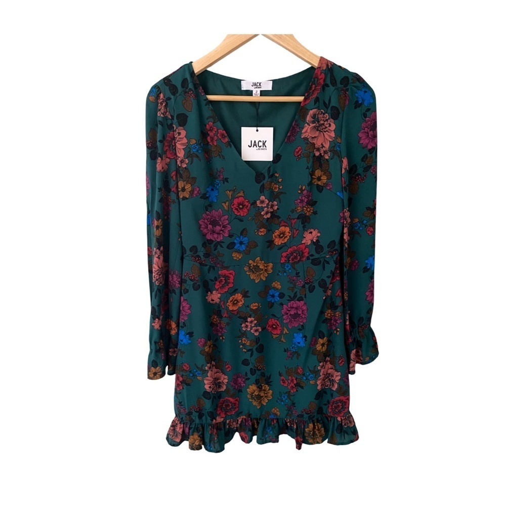 Jack by BB Dakota Petal Down Hunter Green Long Sleeve Floral Dress NWT Size 2